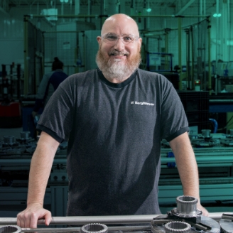 Man wearing BorgWarner shirt