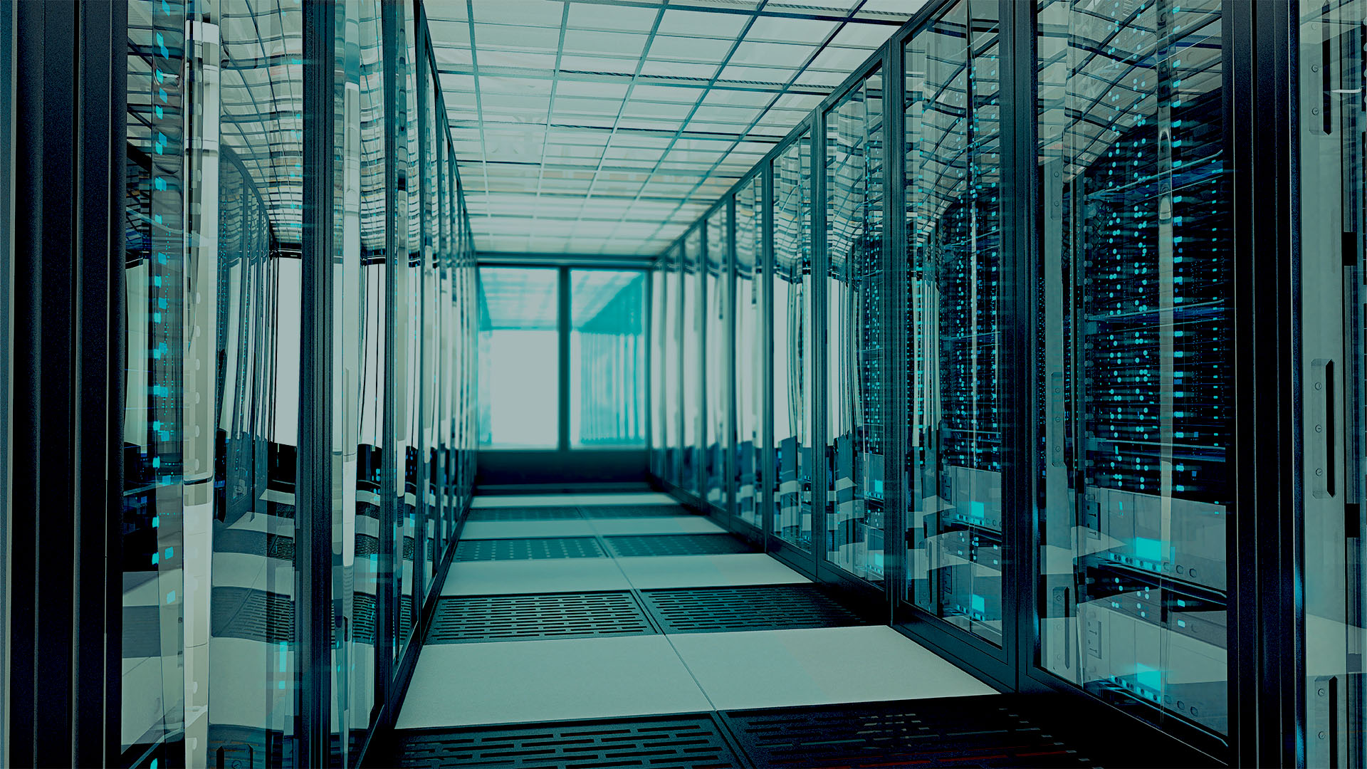 Turbine Generator Systems Shot of corridor inside server room of a data center, full of rack supercomputers mainframe